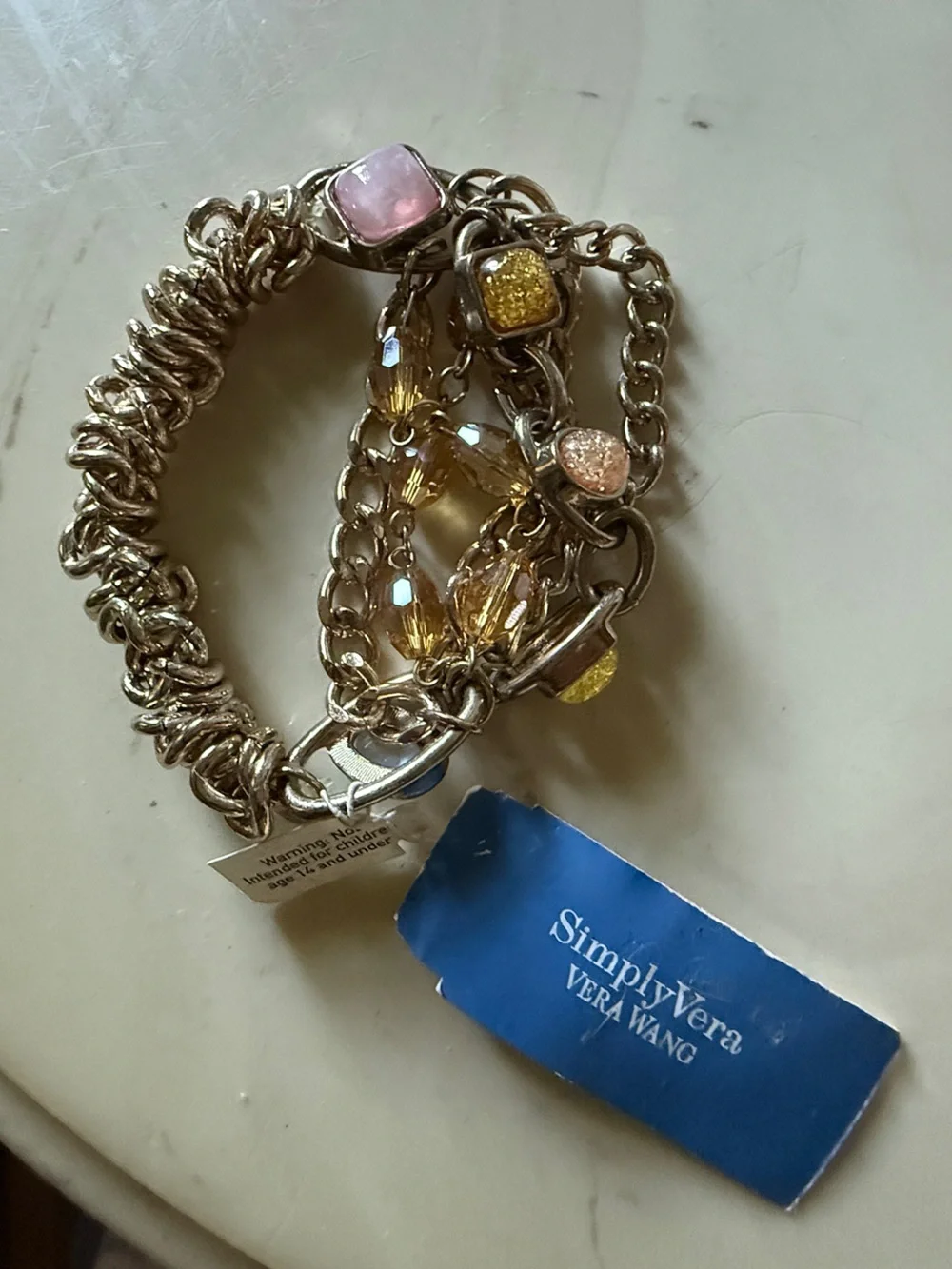 Simply Vera Vera Wang Gold Tone Multi Strand Statement Bracelet Amber Pink Beads